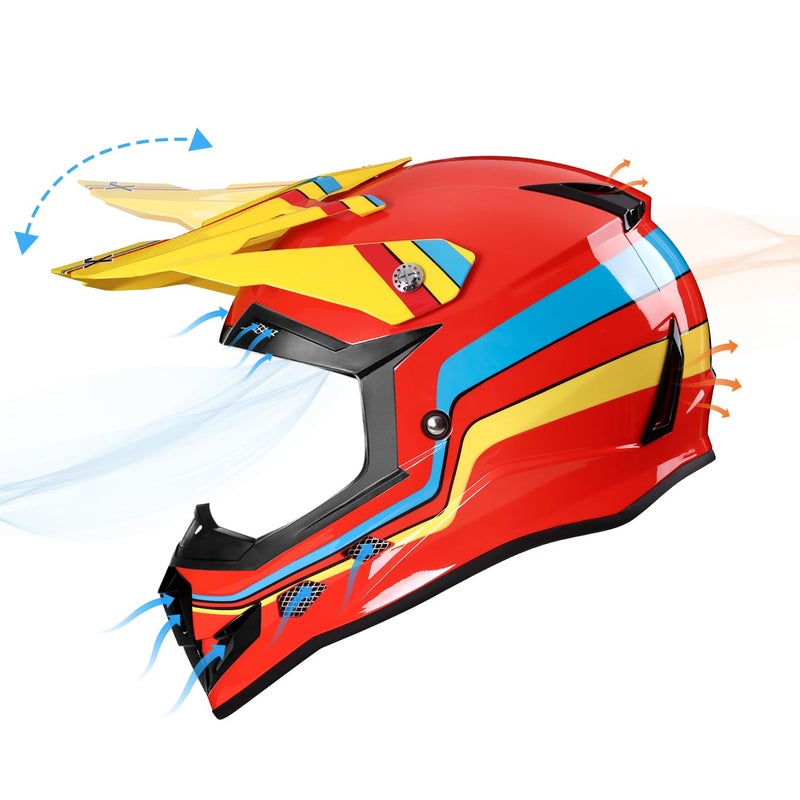 GLX GX623 Youth ATV/Dirt Bike Helmet Combo - Retro Red, Large - DOT - Image 3